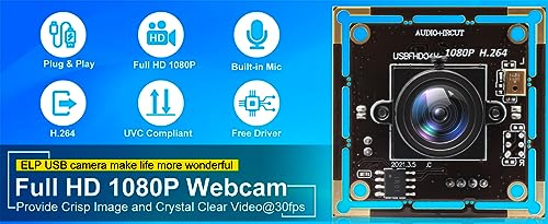 ELP 2.8mm Lens Raspberry Pi 1080P H.264 Microphone PC Web USB Security Camera for Computer Mini UVC USB2.0 Video Audio Webcam Board 2MP CMOS AR0330 Lightburn Laser Camera for Laptop - size: 2.8mm lens