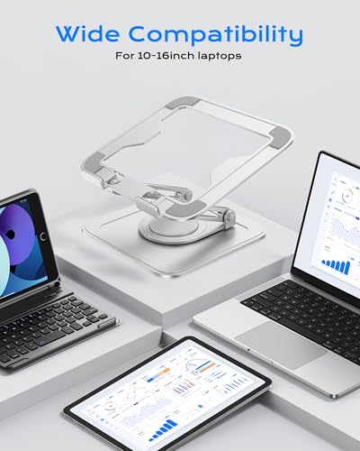 LOXP Adjustable Laptop Stand, Computer Stand with 360 Rotating Base, Ergonomic Laptop Riser Mount for Desk Foldable Protable Computer Desk Fits with MacBook Pro Air (10-16") - White - color: White