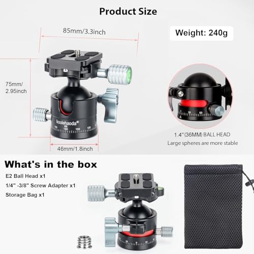 Koolehaoda Low Profile Ball Head, Panorama Tripod Head Arca Swiss QR Plate | Φ36mm 360° Metal Panorama, 1/4" Screw Arca Swiss Quick Release Plate, DSLR Camera Tripod Monopod, Max Load 33lbs / 15kg - color: 36mm Ball Head