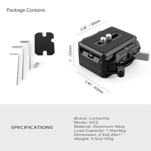 Quick Release Plate System, Aluminum Alloy Arca-Swiss Compatible Base and Top Plate with 1/4" & 3/8" Mounts for DSLR, Tripod, Gimbal, and Slider (11lbs Load Capacity)