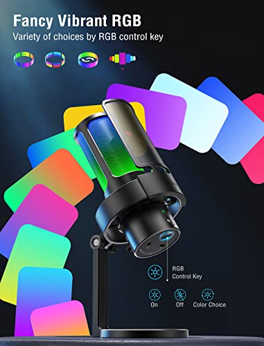 FIFINE Gaming USB Microphone, PC Computer Mic with 4 Polar Patterns for Podcast Streaming Recording YouTube, RGB Condenser Desktop Mic for Windows, Mac, with Headphone Jack-AmpliGame A8 Plus - size: A8PLUS-Desktop