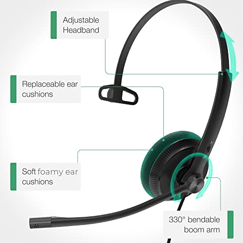 Yealink UH34 USB Headset with Mic, Single Ear Wired Headphones with Noise Cancelling Microphones, Professional Work Headphones VoIP Phone Computer Call Center Office,Ultra Light Mono