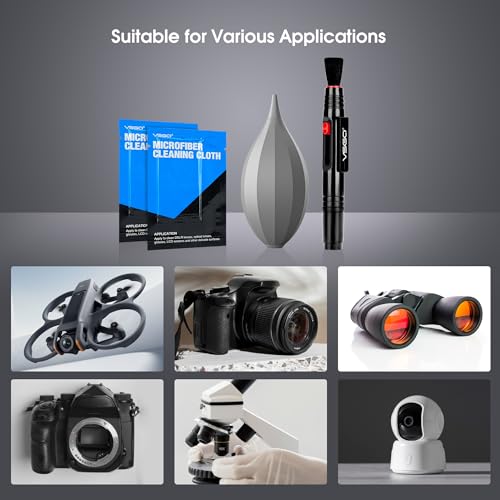 VSGO 4-in-1 Camera Cleaning Kit for Canon, Nikon, Sony DSLR Cameras, Air Blower, Lens Brush Pen, Microfiber Cloths (VS-A13E)