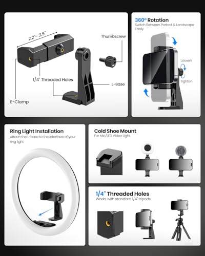 UBeesize 12" Desk Ring Light with Stand & Phone Holder - Adjustable Studio Light for Photography,Zoom Meetings, YouTube, TikTok, Live Streaming