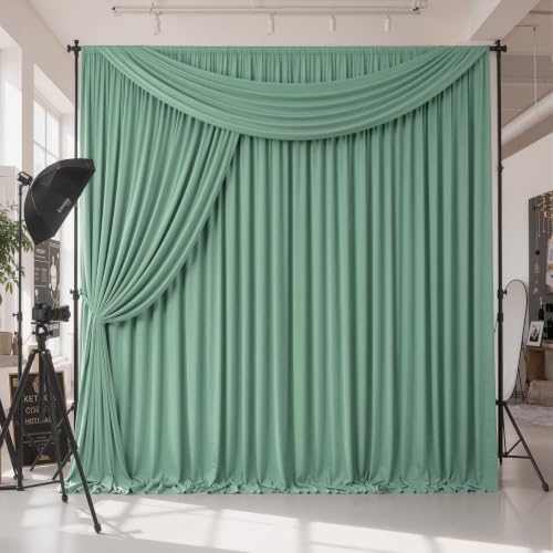 10ftx12ft Wrinkle Free Sage Green Backdrop Curtain Photo Backdrop Drapes | 2 Panels 5×12ft Height Sage Silky Polyester Fabric Back Drop Cloth for Wedding Party Birthday Photography Background Drape - color: Sage Green, size: (W)5ft x (H)12ft (2 Panel)