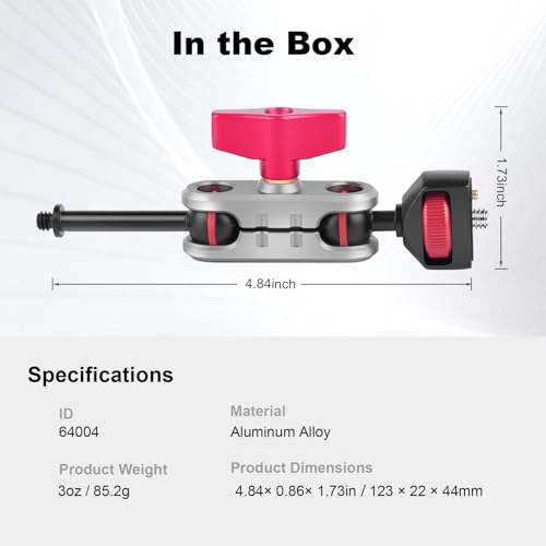 Came-TV Camera Magic Arm with Dual Ball Head & 1/4" Screws, Aluminum Magic Arm Camera Mount 360° Rotation Articulating Magic Arm for Monitor/LED Light/Microphone/Camera Cage/Tripod (64004) - style: Single Head