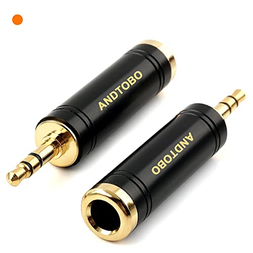 ANDTOBO 1/4'' to 3.5 mm Stereo Pure Copper Headphone Adapter, 3.5 mm(1/8'') Plug Male to 6.35 mm (1/4'') Jack Female Stereo Adapter for Headphone, Amp Adapter, Black 2-Pack