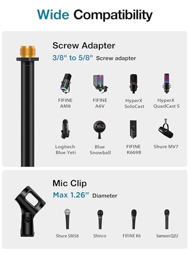 InnoGear Mic Stand, Max Height 66.34" Microphone Stand Floor Detachable Boom Mic Arm Stands with Weighted Round Base for Blue Yeti HyperX QuadCast SoloCast Shure SM58 Samson Q2U Fifine K669B, Large - style: Screw Knob 39“ - 66"