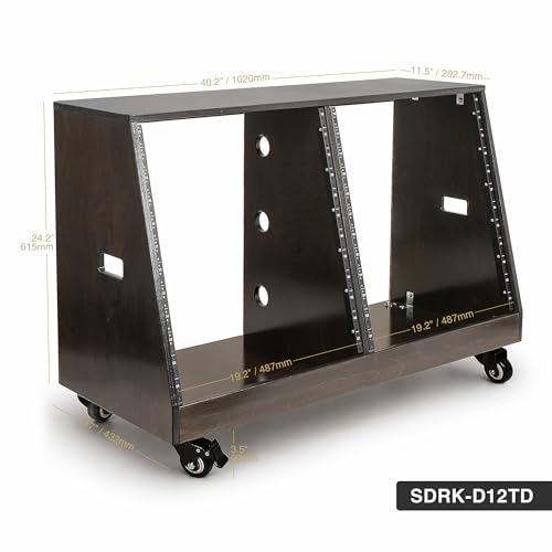 Sound Town DIY 2 x 12U Slanted Double-Bay Studio Rack with Casters for Home Studio and Recording Room, Baltic Birch Plywood, Black Espresso (SDRK-D12TD) - size: 2 X 12u, Black Espresso