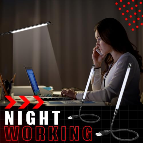 Tujoe 2 Pieces USB LED Light for Laptop Keyboard Gooseneck Light Computer Lamp Flexible Stick Dimmable LED Lamp Touch Switch for Reading Book(Black) - color: Black