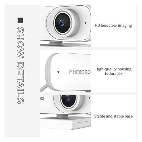 Autofocus 1080P Webcam Cover HD Web Camera with Microphone for Computer Laptop PC Camera for Video Meeting Streaming for Business Meetings (Color : White)