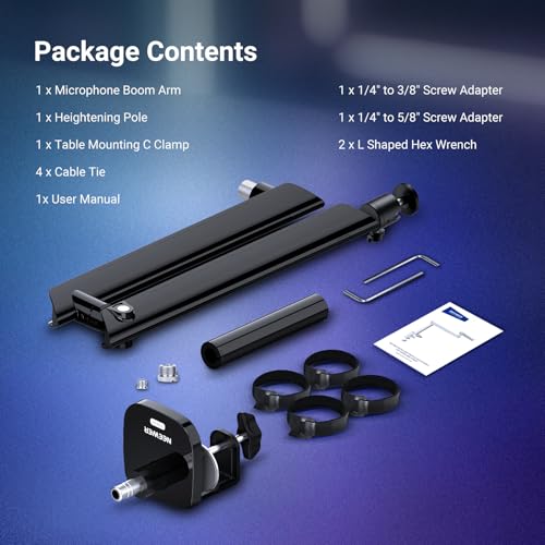 NEEWER Low Profile Mic Boom Arm Desk Mount, Microphone Boom Arm with 360° Ball Head & Cable Management Channels, 1/4" 3/8" 5/8" Threads for Podcast Streaming Gaming Recording, Max Load 3.3 lb, MS007 - style: MS007