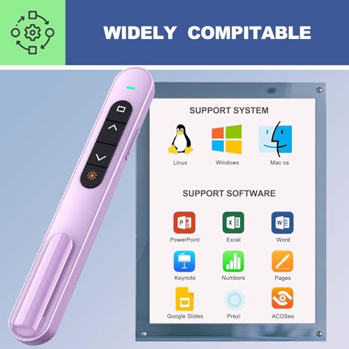 QUI Presentation Clicker with Volume Control, 2.4GHz USB Wireless Presenter Remote, PowerPoint Clicker Slide Advancer Compatible with Mac, Windows, Google Slides, Keynote - color: Purple, size: S