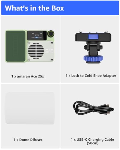 amaran Ace 25x Video Light,25W Bi-Color On-Camera Light Rechargeable LED Photography Light CCT 2700K-6500K,App Control,10 Light Effects,Support Magnetic Attraction,for Vlog/Video (Green)