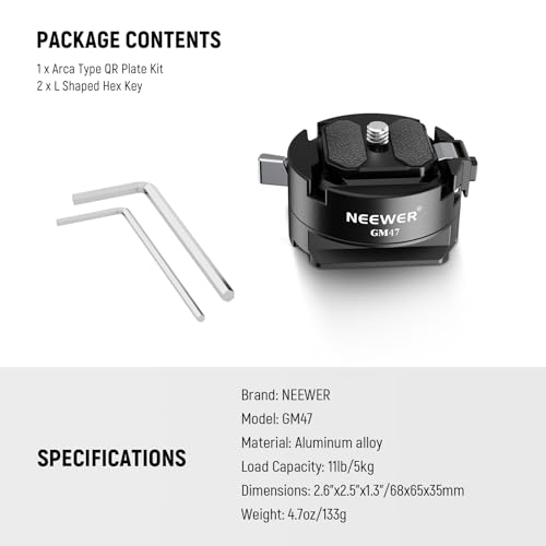 Neewer GM47 Quick Release Plate Kit, Quick Switch Auto Lock Square QR Camera Tripod Mount Plate & Clamp Base Compatible with DJI Ronin RS 4 Pro RS 3 RS 2 Compatible with PD