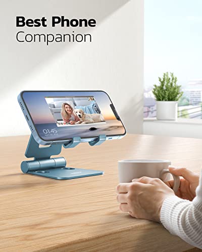 Nulaxy Dual Folding Cell Phone Stand, Fully Adjustable Foldable Desktop Phone Holder Cradle Dock Compatible with iPhone 17 16 15 14 13 12 11 Pro Max Xs Xr X 8, Nintendo Switch, All Phones - Blue - color: F-Blue