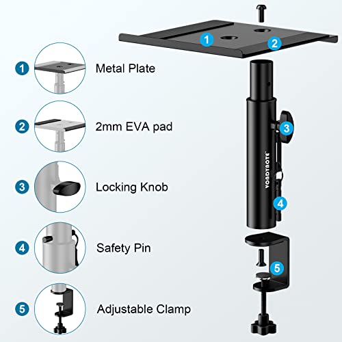 Vondynote Set of 2 Studio Monitor Stands Desktop Clamp Speaker Stands Against The Wall