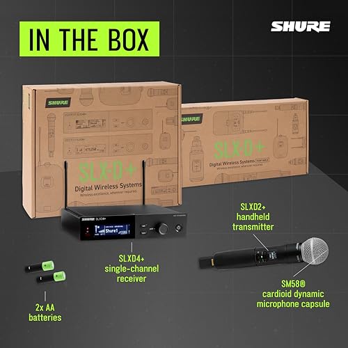 Shure SLXD24+/58 Handheld Wireless System - Includes SLXD4+ Receiver, SLXD2+ Handheld Transmitter with SM58 Capsule, Bluetooth Monitoring, Feedback Reduction, WWB and Mobile App Control, G57 Band - style: SM58 Capsule