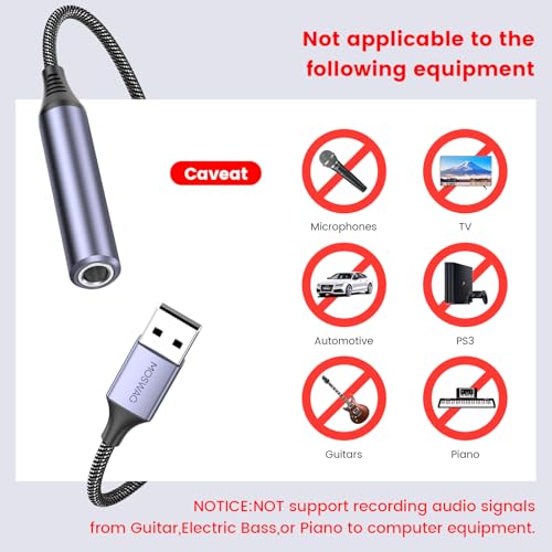 MOSWAG USB to 1/4 Jack Audio Adapter, USB to 6.35mm Female Headphone Aux Adapter with External Sound Card Compatible with Laptop, PC, Amplifier, Speaker, 6.35mm Headphone (NOT for Recording and Mic)