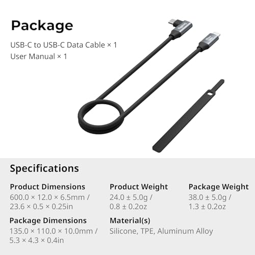 SMALLRIG USB C to USB C Data Cable 1.97ft/ 60cm (Straight to Angled) | USB-C to USB-C 3.2 Gen 2x2 cable, straight to angled, 20Gbps data transfer, 100W fast charging, for iPhone and cameras. - size: 1.97FT, style: Straight to Angled