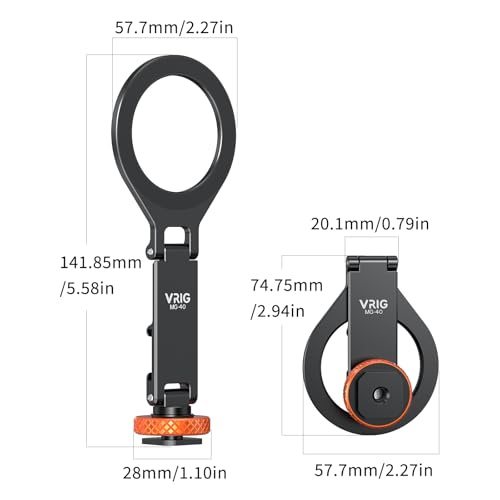 VRIG MG-40 Magnetic Phone Tripod Mount for Magsafe, Three Rotatable Axes Phone Holder with 1/4 Thread & Cold Shoe Adapter for Camera, Compatible with iPhone 17/16/ 15/14/ 13/12 Series - size: MG-40