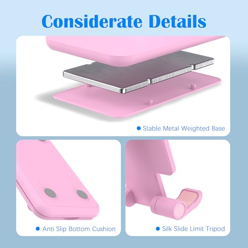 Cell Phone Stand, Adjustable Angle and Height Cell Phone Holder for Desk, Foldable and Portable, Anti-Slip Silicone Pad, Compatible with All Mobile Phones and 4-8 Inch Devices (Black&White&Pink) - color: Black&White&Pink