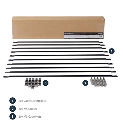 StarTech 10-Pack Horizontal Cable Lacing Bar, 19in Rack, TAA (CMLB10) | Server rack cable management, Network rack-mount cord organizer, Solid steel bars, Each one-third of 1U, High weight capacity - style: 0" Offset 10-pk