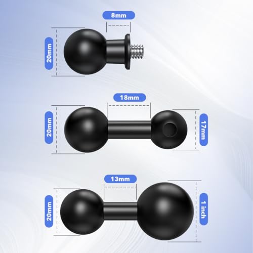 20mm Ball Head Adapter Kit – Converts to 1/4"-20 Screw, 17mm & 25mm Ball – for GPS, Camera, Phone Mounts, iOttie, Tackform, Scosche, More