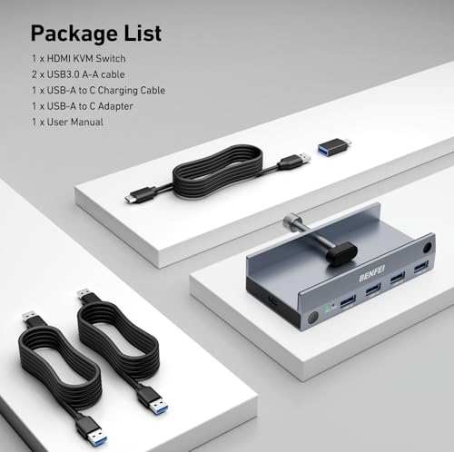 BENFEI USB 3.0 HDMI KVM Switch(8K@60Hz) with 4 USB 3.0 Ports for 2 Computers Sharging Monitor Keyboard Mouse - style: 8K HDMI Switch USBA*4