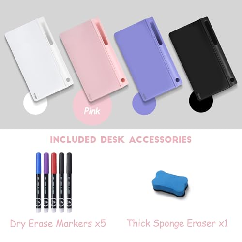 SELEAD Desktop Glass Whiteboard with Storage, Small Dry Erase White Board Computer Pad Keyboard Stand for Home, School, Office Desk Accessories - Pink - color: Pink
