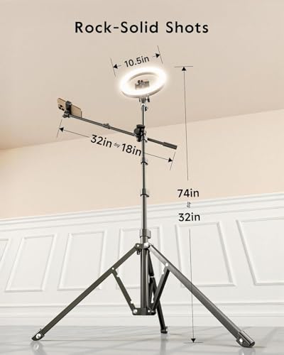 Upgrade Tripod Ring Light Stand with 2 Telescopic Arms -67" Ring Light Tripod for iPhone&Android, Overhead Phone Mount with Remote, Phone Stand for for TikTok, YouTube,Zoom & Video Recording