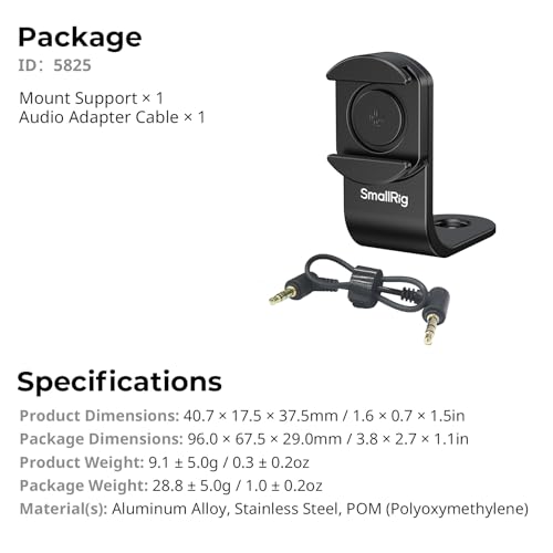 SMALLRIG Cold Shoe Mount 360° Adjustable for Insta360 X5 / X4 Accessories, Invisible Microphone Mount for DJI Mic 3 Transmitter, with 18.5mm Audio Adapter Cable - 5825 - style: Cold Shoe Mount