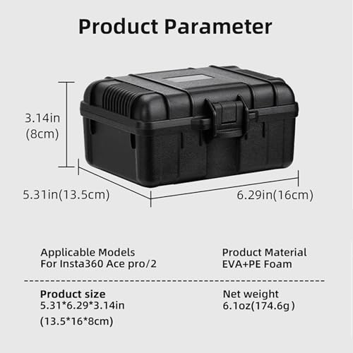 Hard Storage Case Compatible with Insta360 Ace pro/Ace pro 2 Grip Kit, Action Camera Accessory Carrying Bag Travel Safety Box Waterproof Case, Black