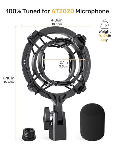 Custom AT2020 Microphone Shock Mount with Pop Filter, Anti-Vibration Suspension Shock Mount Mic Holder Clip Compatible with Audio Technica AT2020 AT2035 AT2020USB ATR2050 AT3035 AT3060 Mic - size: AT2020 Shock Mount