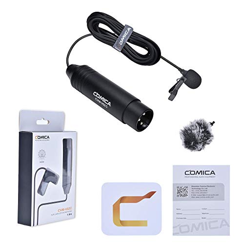 XLR Pin Microphone COMICA CVM-V02C XLR Clip Microphone Unidirectional Lavalier Microphone 48V Phantom Power Video Microphone for Canon/Sony/Panasonic Camcorder Microphone Zoom H4n H5 H6 Tascam DR-40 | 48V Phantom Power, with Windmuff 5.9ft Silicone Cable,