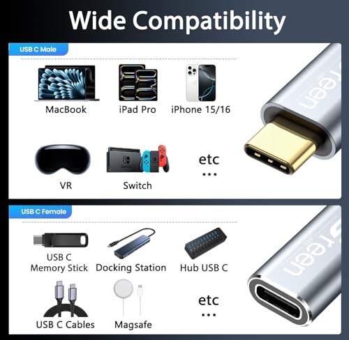 Green JissĀ® USB C Extension Cable 5ft, 20Gbps/4K@60Hz Video, Heavy Duty USB3.2 Gen2 Extender Male to Female Full Function Ultra-High Speed Transfer USB Type C Extender 240W Fast Charging Cable - size: 5 FT