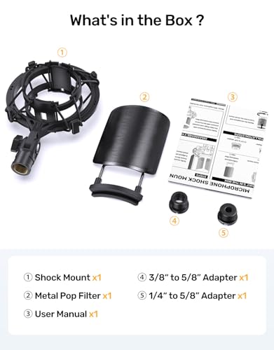 Custom AT2020 Microphone Shock Mount with Metal Pop Filter, Anti-Vibration Suspension Shock Mount Mic Holder Clip Compatible with Audio Technica AT2020 AT2035 AT2020USB ATR2050 AT3035 AT3060 Mic