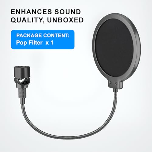 LINCO Professional Microphone Pop Filter Shield For Blue Yeti and Any Other Microphone, Dual Layered Wind Pop Screen With A Flexible 360 Degree Gooseneck Crab Clamp Stabilizing Arm (PF1502)