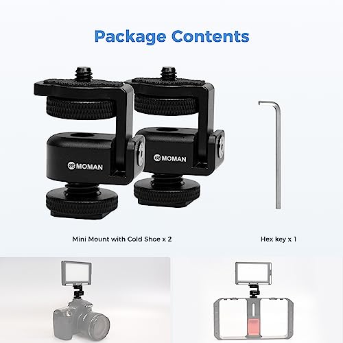 Moman Ball Head Cold Shoe Mount 1/4" Mini Adapter BH02 with 1/4"-20 Thread for Camera Microphone LED Video Light Monitor (2 Pack)
