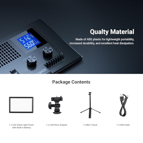 NEEWER Basics 9" LED Light Panel, 3200-5600K Edge Lit Dimmable Camera Soft Key Lighting with Desk Tripod Stand, CRI95+ 800Lux 4000mAh Rechargeable for Photography Video Recording Streaming, NL-120B