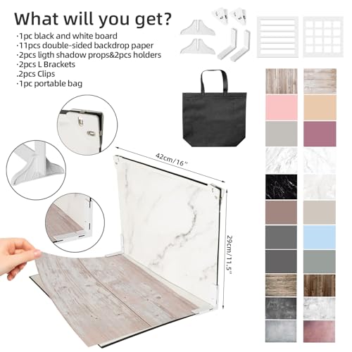 Photo Backdrop for Product Photography: Double-Sided Matte Paper Background Kit 16.5x11.7in 11-Pack 22 Patterns for Food Photography Tabletop Flat Lay Jewelry & Small Products - Content Creators