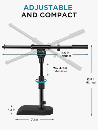 InnoGear Adjustable Desk Microphone Stand, Weighted Base with Soft Grip Twist Clutch, Boom Arm, 3/8/'' and 5/8/'' Threaded Mounts for Blue Yeti and Blue Snowball, Kick Drums, Guitar Amps, Black - size: Medium