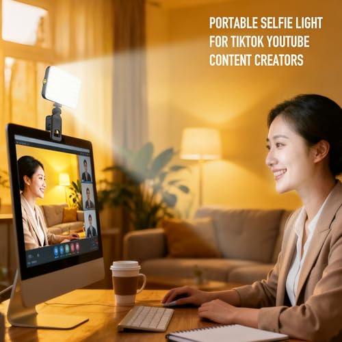 91 LED Portable Charger Selfie Light Video Conference Lighting | with Clip & Camera Tripod Adapter, Rechargeable 2000mAh, CRI 96+, 4 Light Modes, for Phone iPhone Webcam Laptop Makeup - color: Black