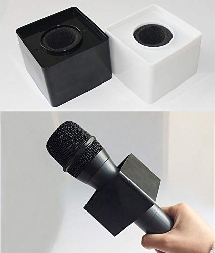 2 Pieces Portable Square Cube Shaped Interview Mic Microphone Flag Station Logo Superior ABS Material, Black and White (Pack of 2) - size: 7x7x5.2 cm (Pack of 2)