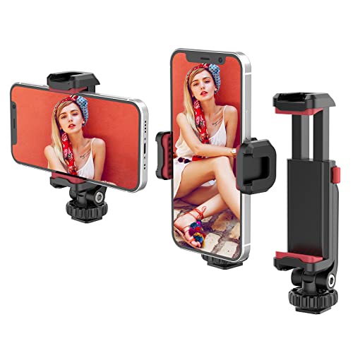 ULANZI Phone Tripod Mount ST-06S, Universal Smartphone Mount Adapter with 2 Cold Shoe, 360° Rotates Adjustable Cell Phone Clip Clamp Holder, Compatible with iPhone17/16/15, Samsung Galaxy Smartphones - color: Black