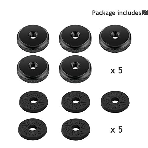 1/4" Female Thumb Nuts with Rubber Pads, 5pc Thumb Wheel Lock Nut Adapter, Anti-Slip Rubber Washers with 1/4" Screw Hole for Attach The Camera to Tripod