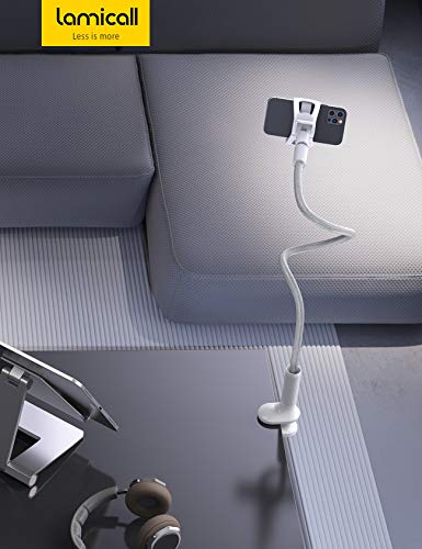 Lamicall Phone Holder Bed Gooseneck Mount, Cell Phone Clamp Clip for Desk, Flexible Long Arm Headboard Bedside Lazy Bracket, Overhead Table Stand, Compatible with All Phones - Gray - color: Gray