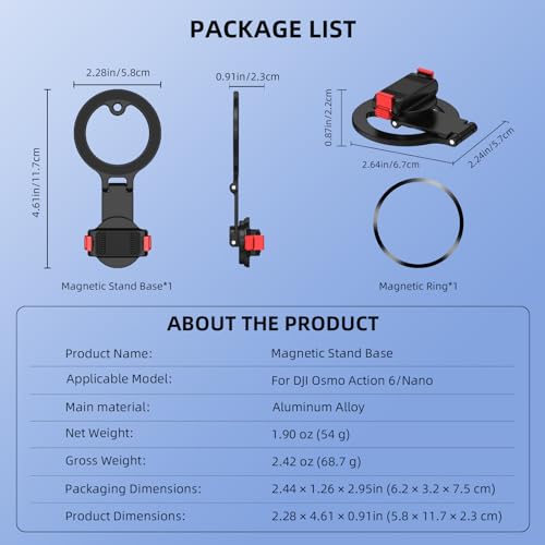 BRDRC Action 6 Magnetic Stand Base, Aluminum Alloy Quick Release Adapter for DJI Osmo Nano, for MagSafe iPhone Desktop Mount Table Holder with 360° Adjustable & 1/4” Screw Hole Tripod Accessories