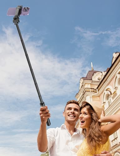 75" Phone Tripod, Selfie Stick with Remote and Phone Holder, Extendable Tripod for iPhone, Aluminum Cellphone TripodStand 360° Rotation Travel Tripods Compatible with iPhone Android, GoPro