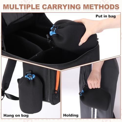 PATIKIL Camera Lens Pouch, 4" ID x 6" H Drawstring Plush Lens Pouch Protective Camera Lens Case Bag Soft Plush Neoprene Bag for DSLR Photography Gear, Black/Blue - color: Black/Blue, size: 4 x 6 Inch